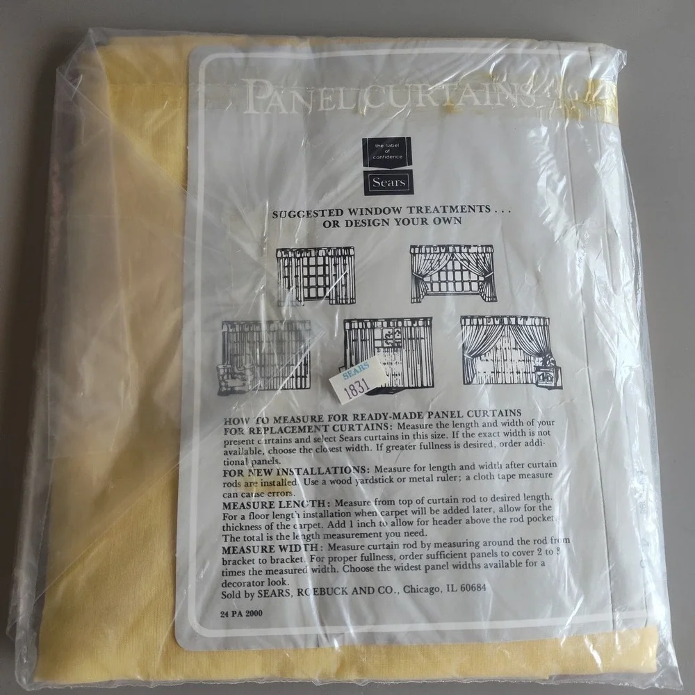 Vintage Sears Panel Curtain Driftwood Pale Sunflower 40 inches x 81 inches